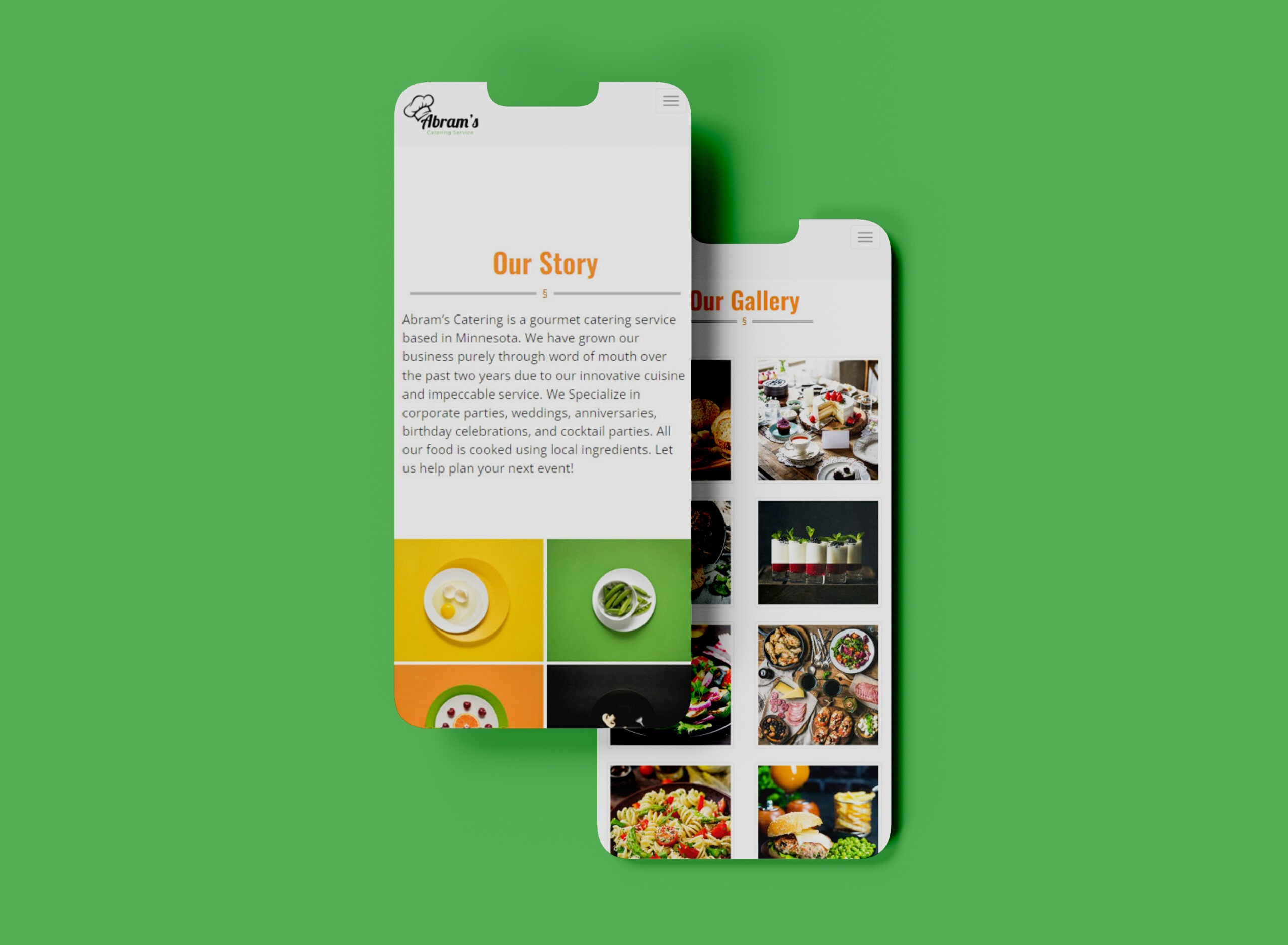 Abram's Catering website on mobile devices