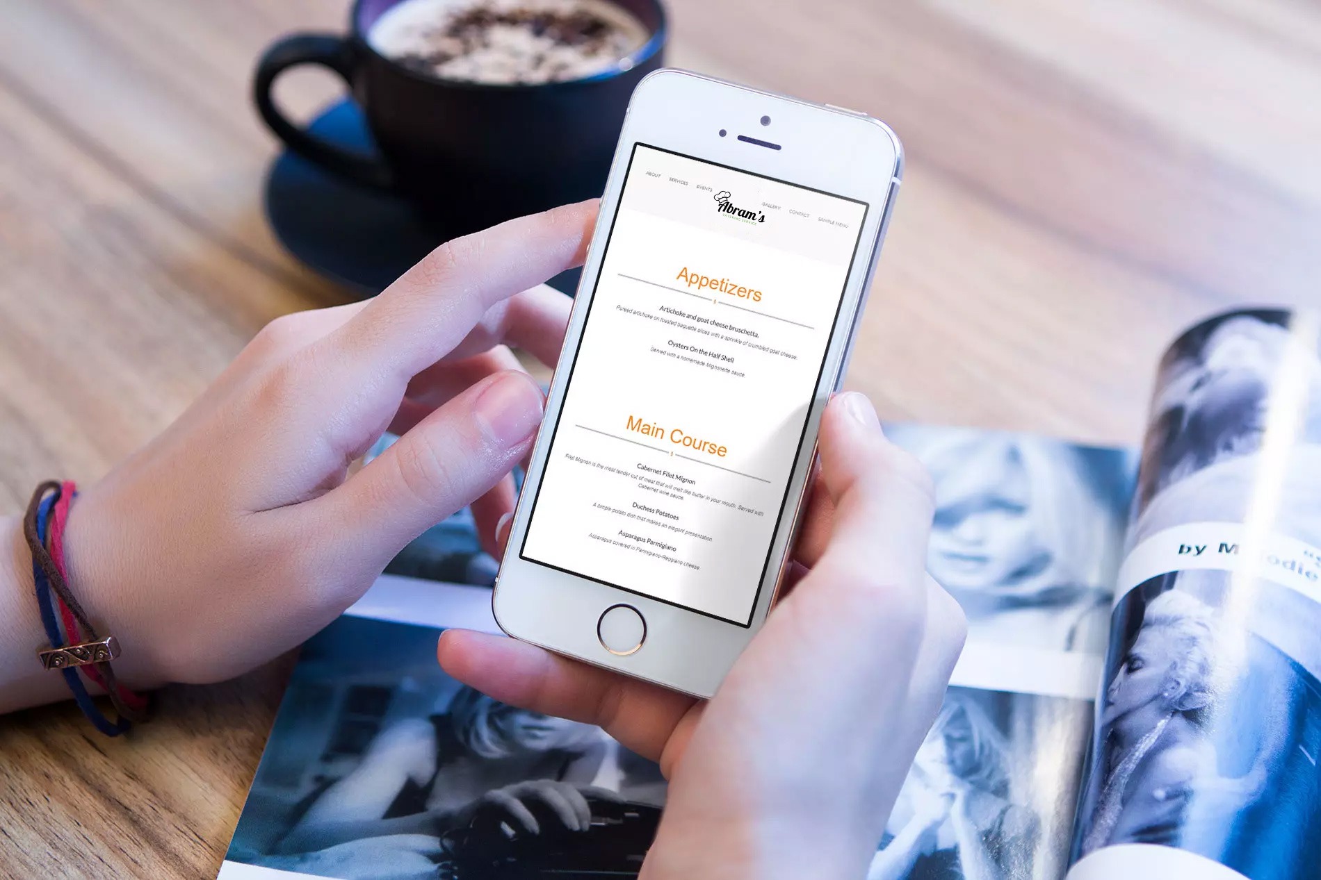 Abram's Catering website in action